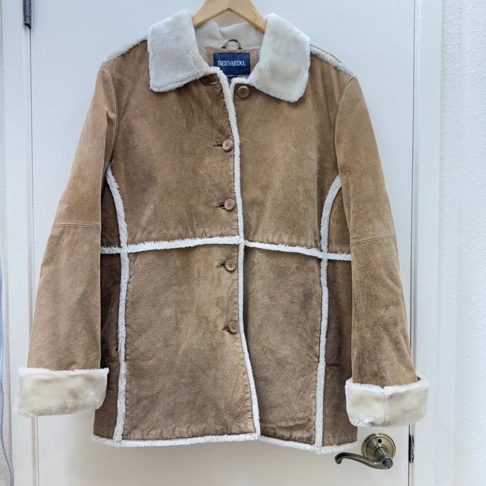 Bernardo Suede‎ Sherpa Patchwork Coat Womens XLP Southwestern Fall Winter Warm